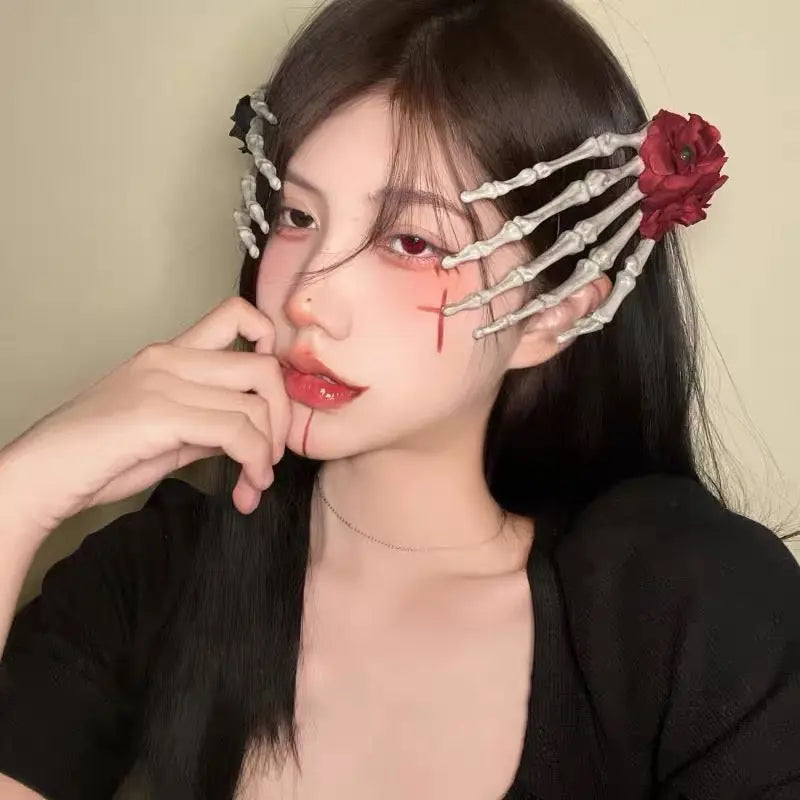 'Lycoris' Flower Skull Hand Hair Pins