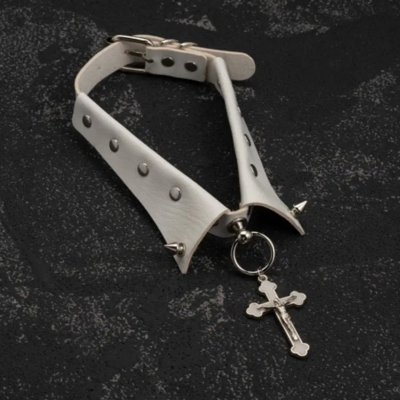 'Make A Wish' Fake Collar Cross Rivet Chokers