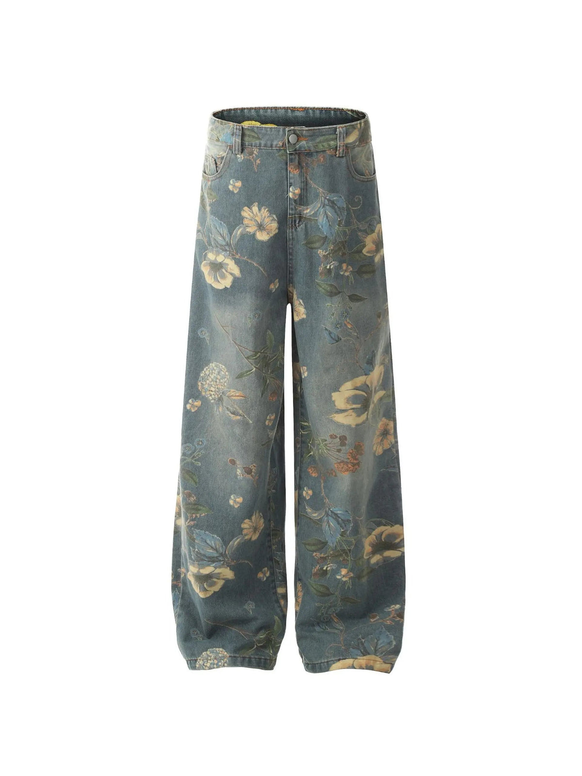 'Marigold' Graffiti Embroidery Oversized High Waisted Denim Pants