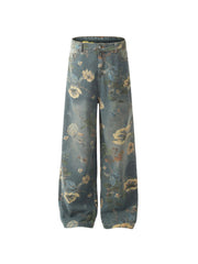 'Marigold' Graffiti Embroidery Oversized High Waisted Denim Pants