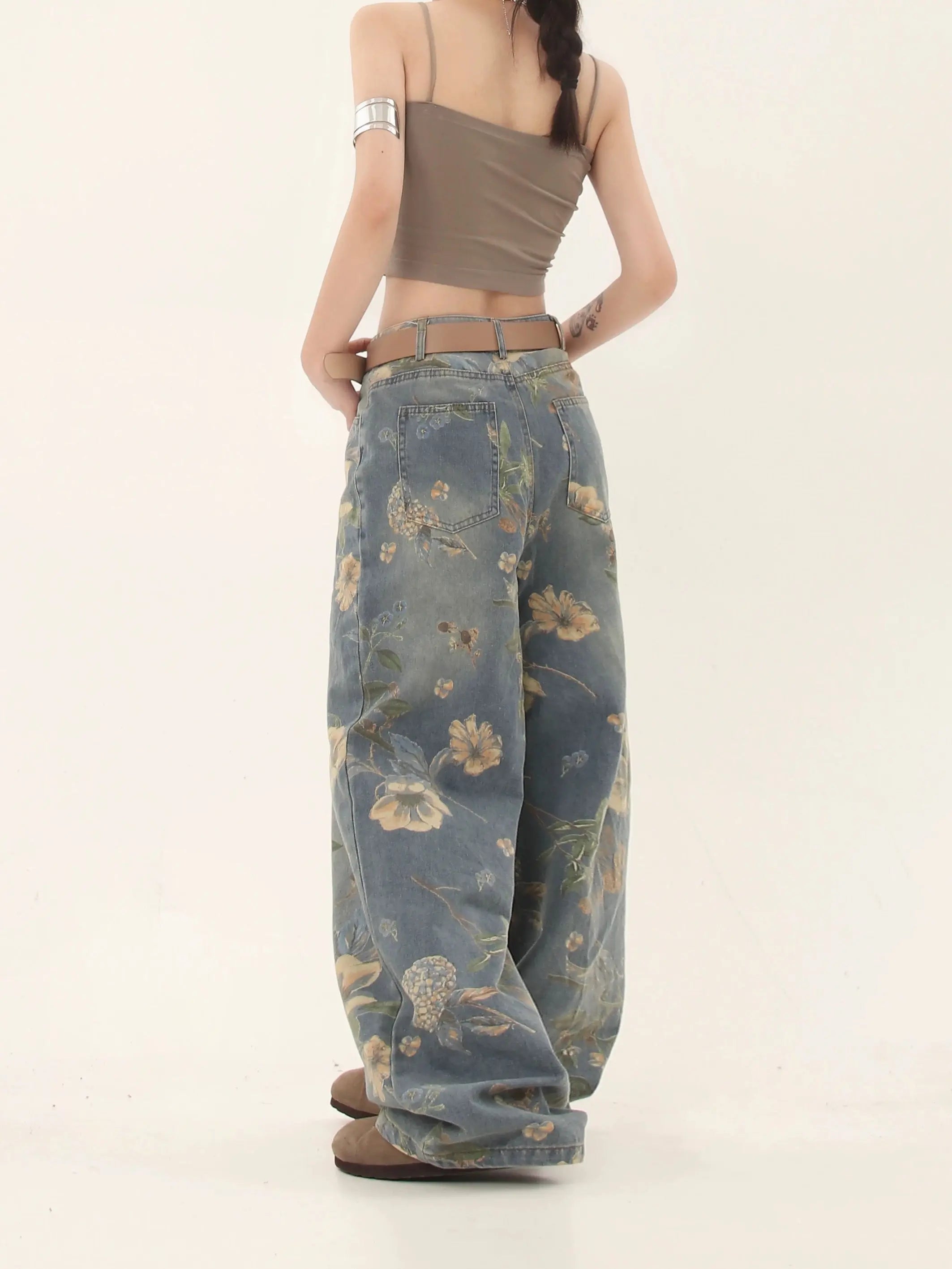 'Marigold' Graffiti Embroidery Oversized High Waisted Denim Pants