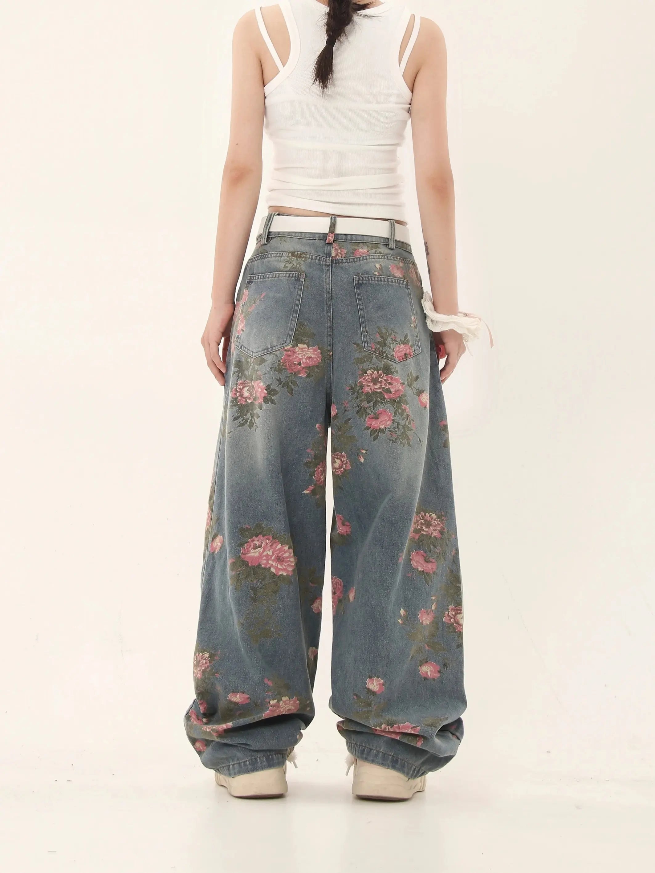 'Marigold' Graffiti Embroidery Oversized High Waisted Denim Pants