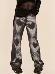 'Melted' Grunge Heart Shape Graffiti   Oversized Denim Pants