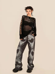 'Melted' Grunge Heart Shape Graffiti   Oversized Denim Pants