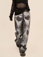 'Melted' Grunge Heart Shape Graffiti   Oversized Denim Pants