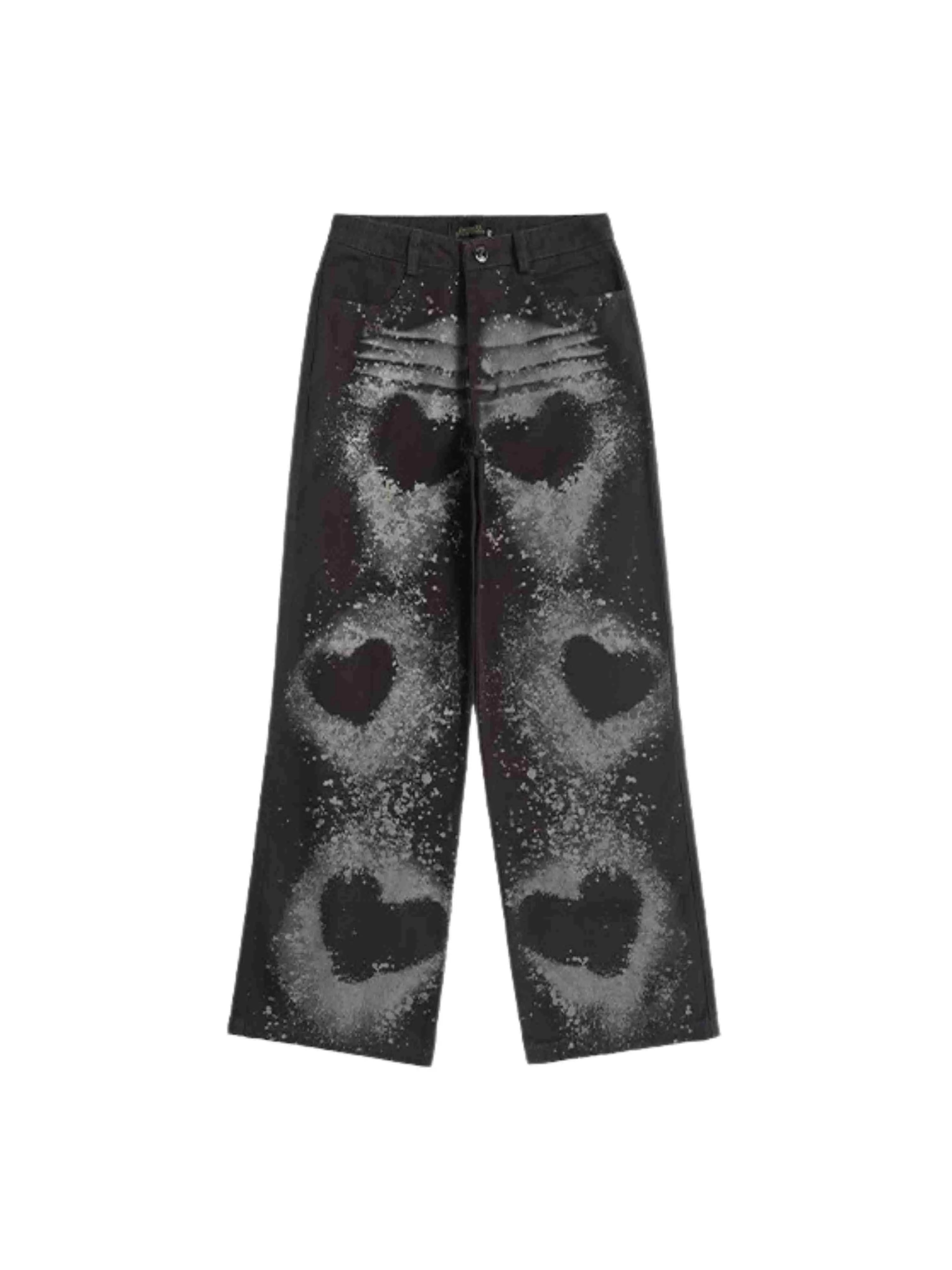 'Melted' Grunge Heart Shape Graffiti   Oversized Denim Pants