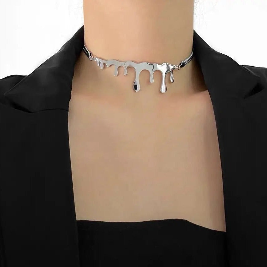 'Melting Pot' Liquified Metal Silver Choker