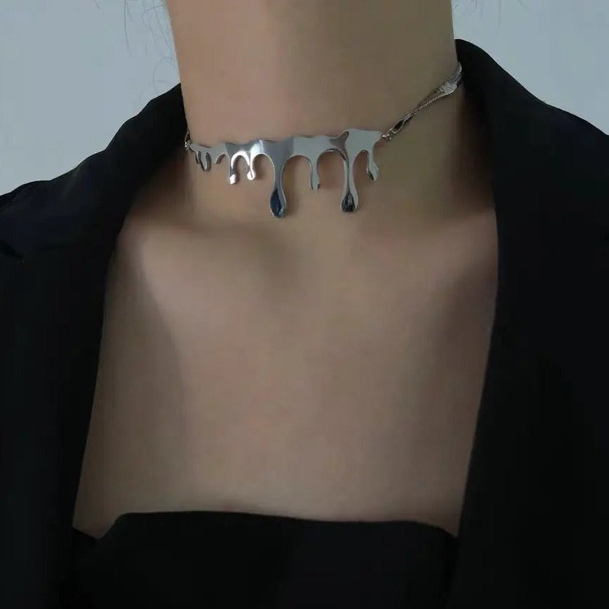 'Melting Pot' Liquified Metal Silver Choker