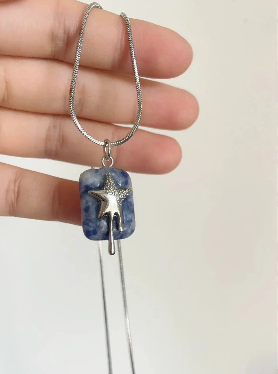 'Melting Star' Y2k Silver Star Marble Necklace