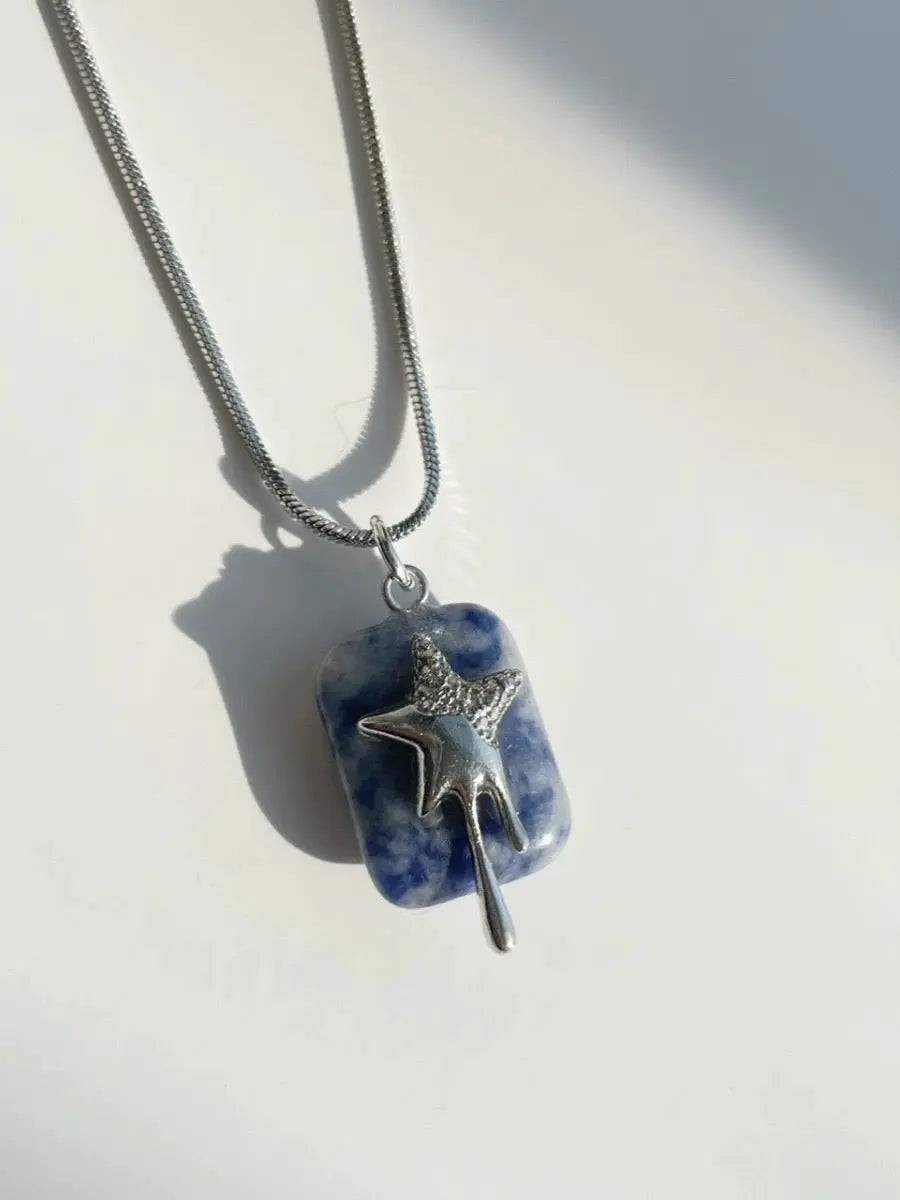 'Melting Star' Y2k Silver Star Marble Necklace