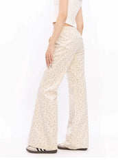 'Melting' Floral Print Drawstring Embroidery Pants