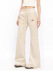 'Melting' Floral Print Drawstring Embroidery Pants