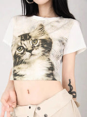 'Meow' Kawaii Y2k Cat Face Crop Top