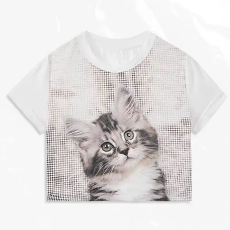 'Meow' Kawaii Y2k Cat Face Crop Top