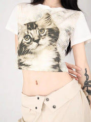 'Meow' Kawaii Y2k Cat Face Crop Top