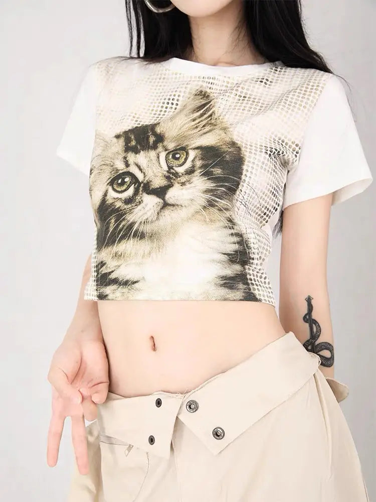 'Meow' Kawaii Y2k Cat Face Crop Top