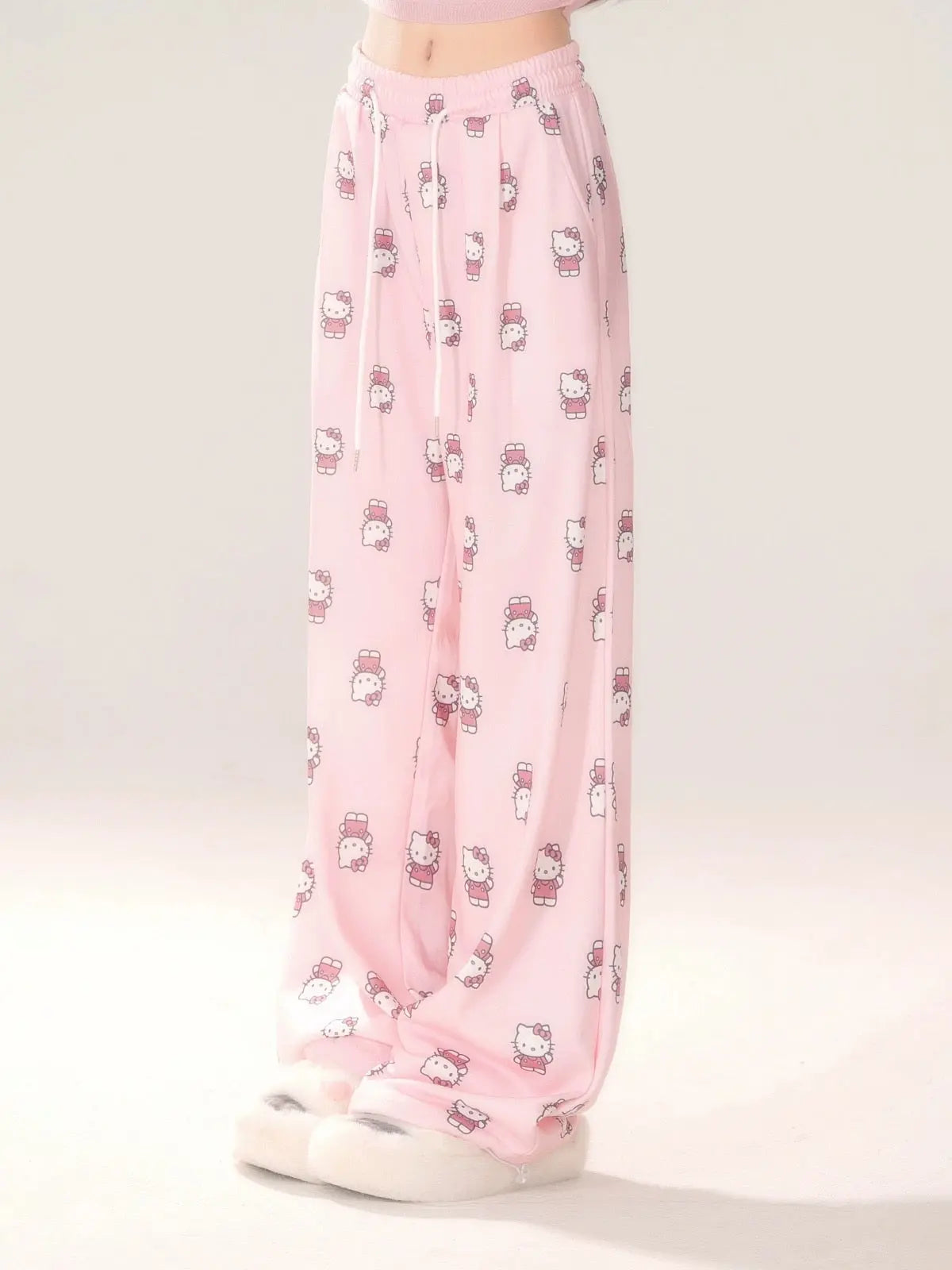 'Meowning'  Kitten Pattern Prints Drawstring Oversized Pants