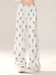 'Meowning'  Kitten Pattern Prints Drawstring Oversized Pants