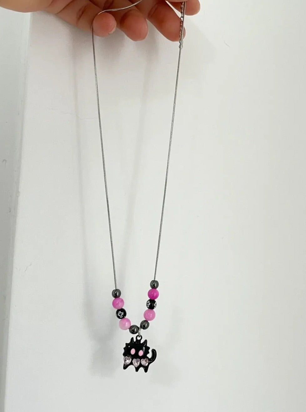 'Meowza' Kawaii Egirl Black Pink Kitten Necklace