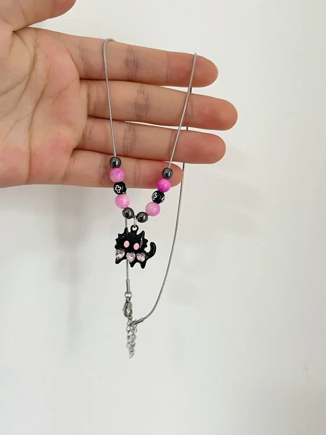 'Meowza' Kawaii Egirl Black Pink Kitten Necklace