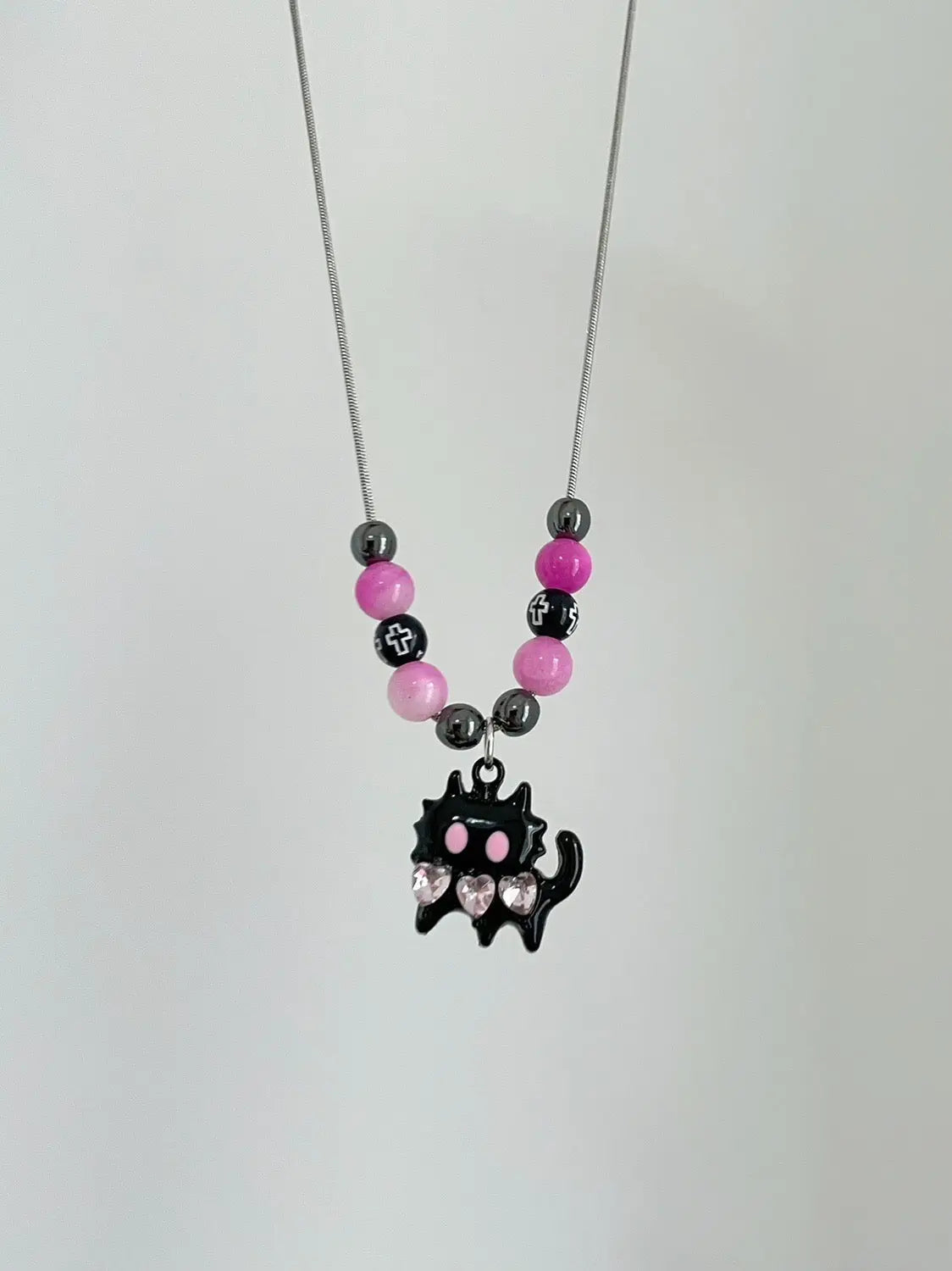 'Meowza' Kawaii Egirl Black Pink Kitten Necklace