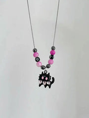 'Meowza' Kawaii Egirl Black Pink Kitten Necklace