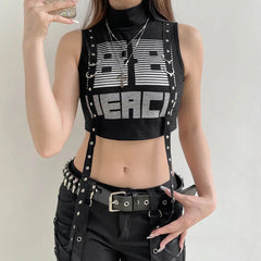 'Merci' Techwear Dark Biker Ribbon Top