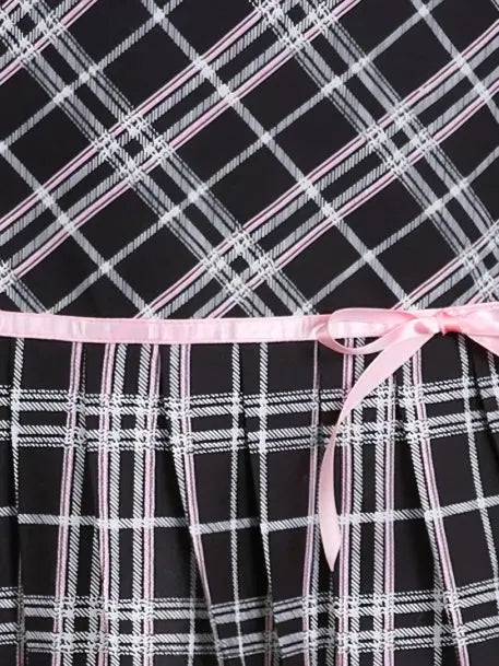 'Mimosa' Kawaii Checked Bowtie Mini Skirt