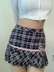 'Mimosa' Kawaii Checked Bowtie Mini Skirt