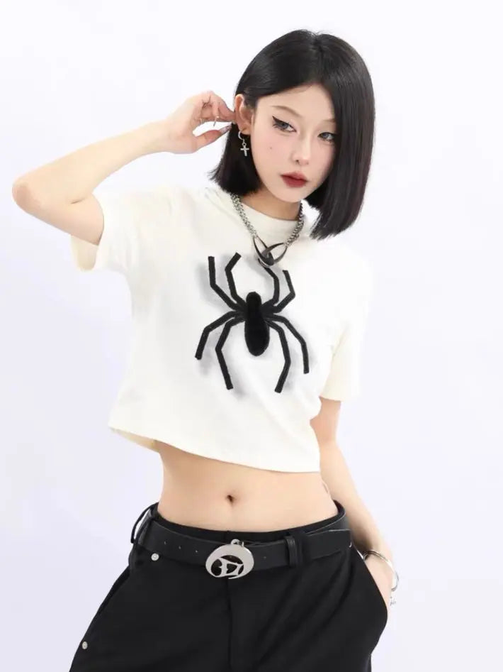 'Mini Spider' Punk Graphic  Spider Crop Top