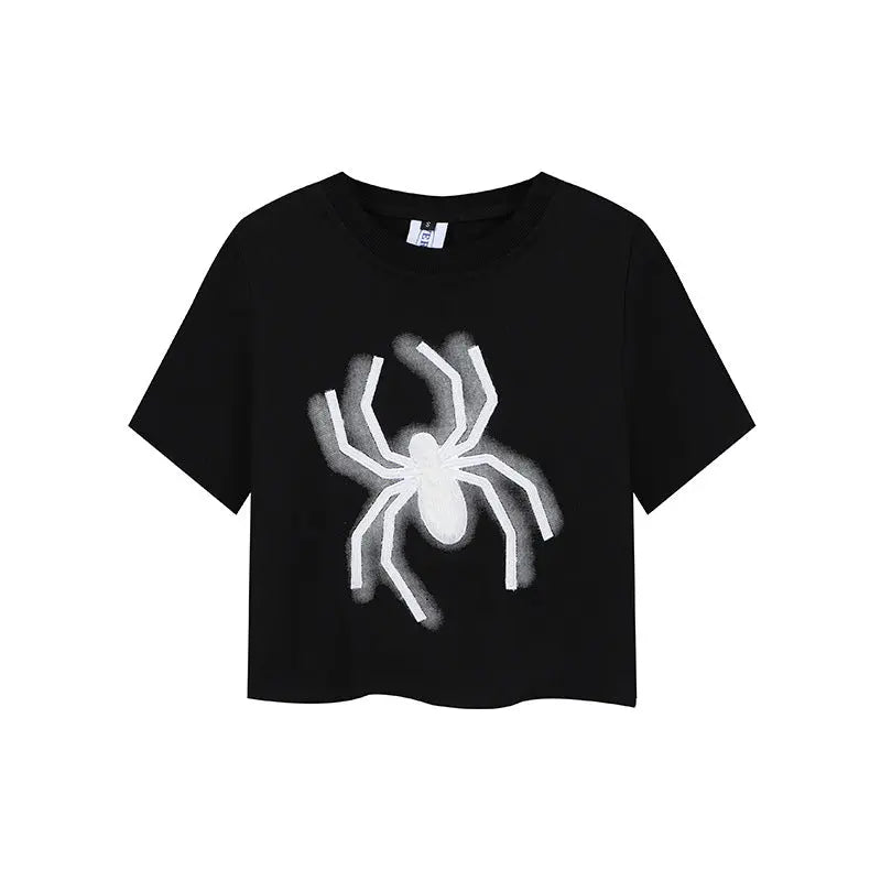 'Mini Spider' Punk Graphic  Spider Crop Top