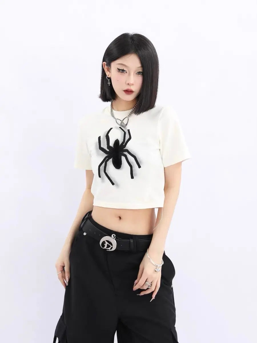 'Mini Spider' Punk Graphic  Spider Crop Top