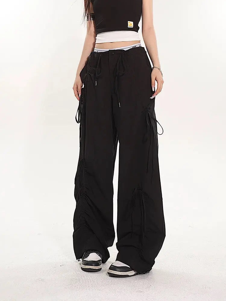 'Mint Smoothie ' Kawaii Streetwear Ribbon Drawstring Parachute Pants