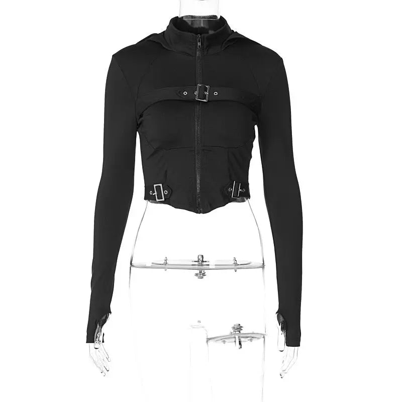 'Mission X' Tech Wear Buckle Zip Up Top