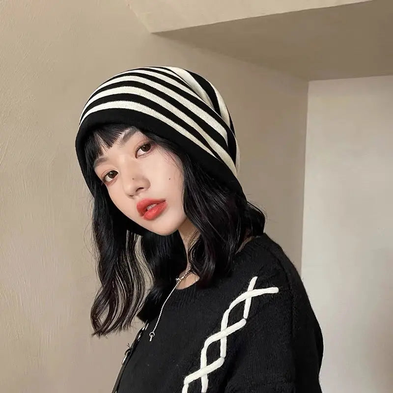 'Mocha' Grunge Striped Beanie Hat