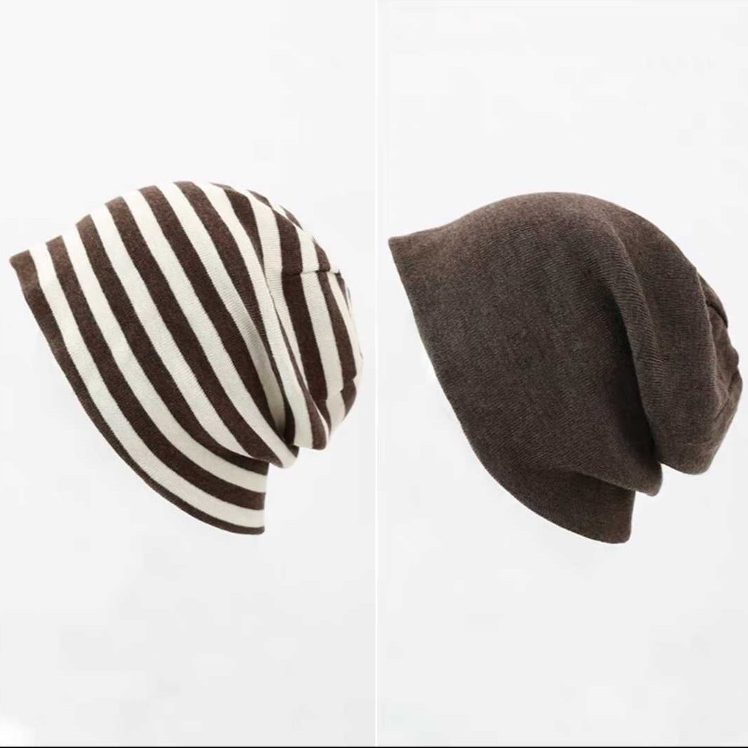 'Mocha' Grunge Striped Beanie Hat