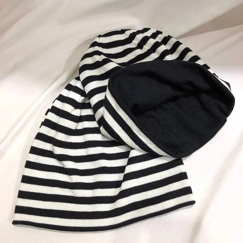 'Mocha' Grunge Striped Beanie Hat