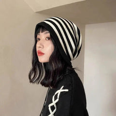 'Mocha' Grunge Striped Beanie Hat