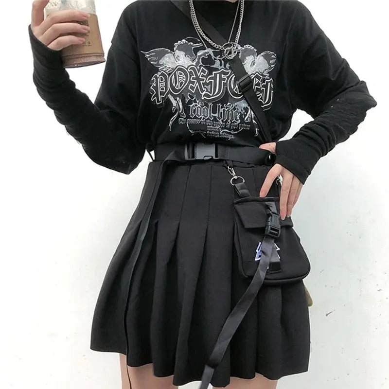 'Moment' Dark Tech-wear Ribbons Cargo Skirt