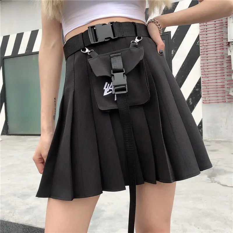 'Moment' Dark Tech-wear Ribbons Cargo Skirt