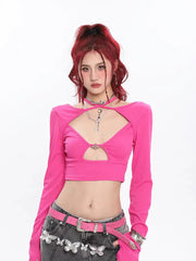 'Momo' Hot Pink Cut Out Long Sleeves Top