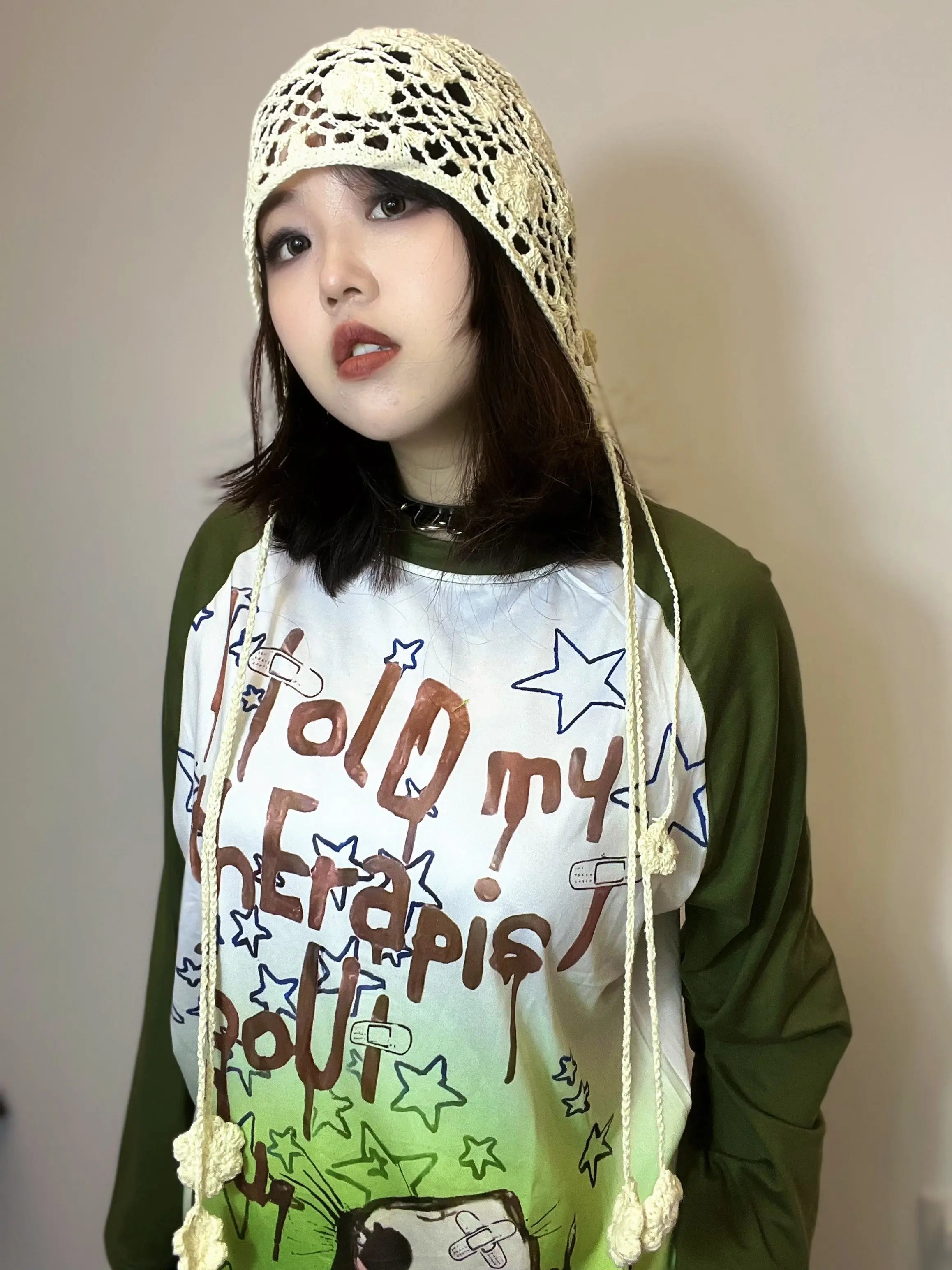 'Moss Girl' Grunge Patchwork Graffiti Top