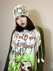 'Moss Girl' Grunge Patchwork Graffiti Top