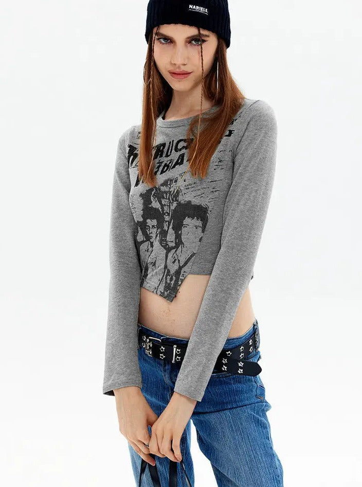 'Motel' Dusty Color Grunge Long Sleeves Top