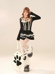 'Muscovado' Kawaii Ruffle Black & White Skort