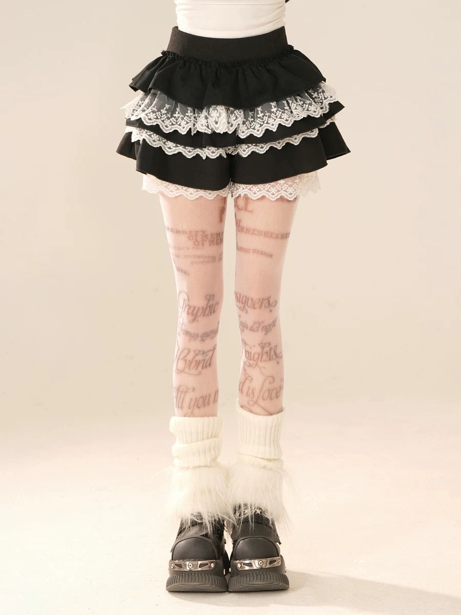 'Muscovado' Kawaii Ruffle Black & White Skort