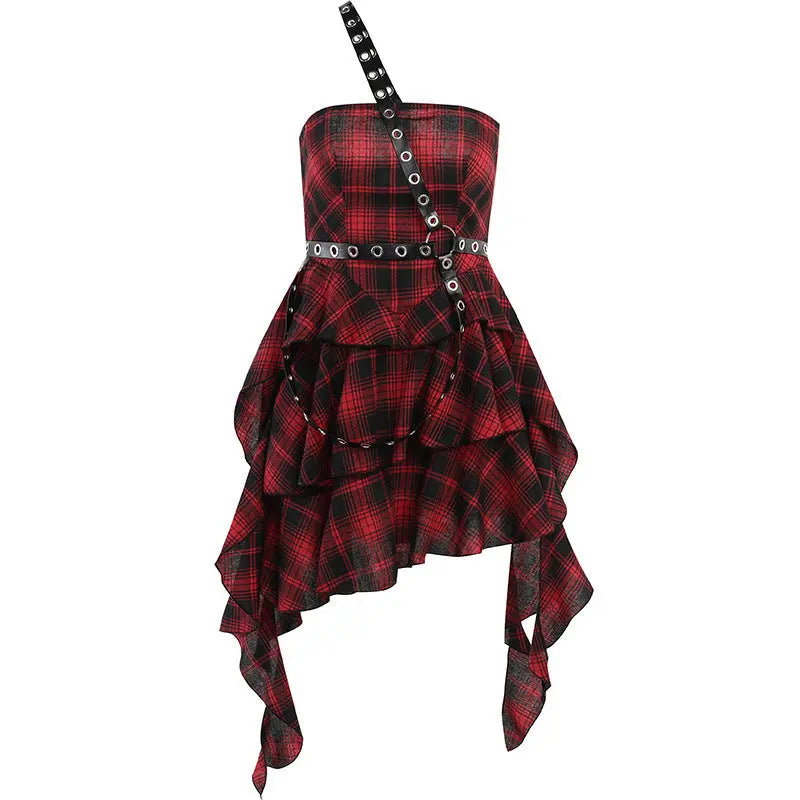 'NANA' Punk Style Red Checkerboard Dress