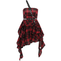 'NANA' Punk Style Red Checkerboard Dress