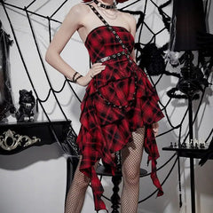 'NANA' Punk Style Red Checkerboard Dress