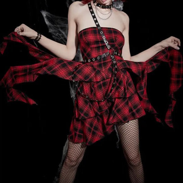 'NANA' Punk Style Red Checkerboard Dress